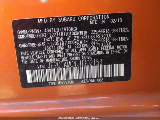 JF2GTAMC4JH302153 Subaru Crosstrek Limited