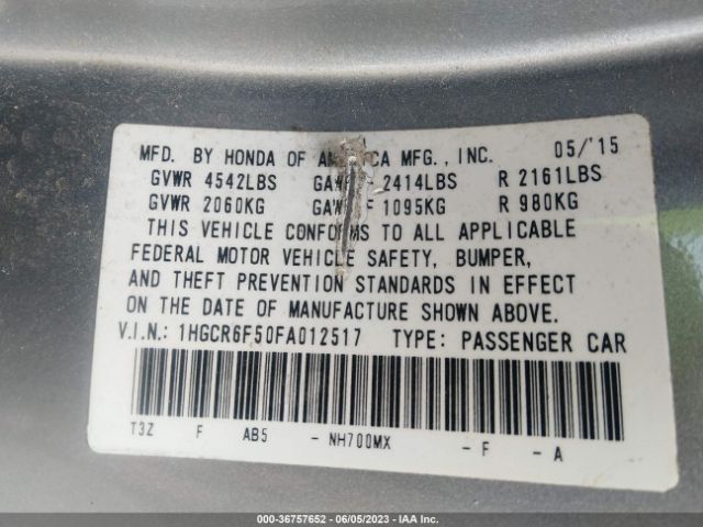 1HGCR6F50FA012517 Honda Accord Hybrid Ex-l