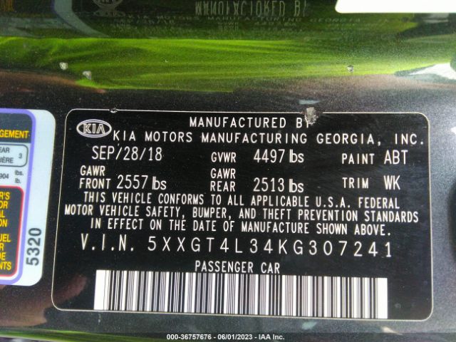 5XXGT4L34KG307241 KIA Optima S