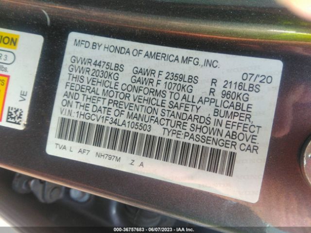 1HGCV1F34LA105503 Honda Accord Sedan Sport