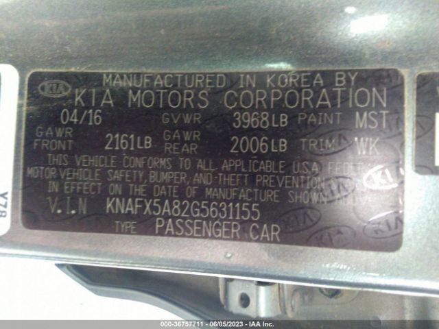 KNAFX5A82G5631155 KIA Forte 5-door Ex