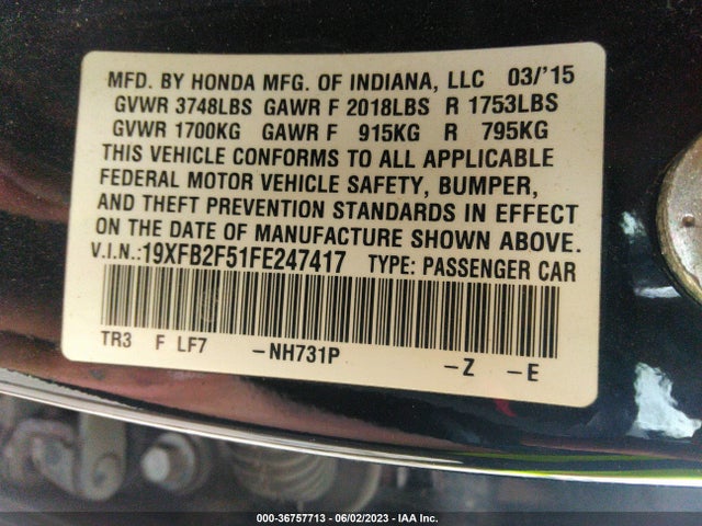 Honda Civic Sedan Lx 2015 19XFB2F51FE247417 Image 9