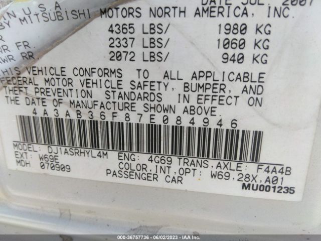 2007 MITSUBISHI GALANT 4A3AB36F87E084946 Photo 8