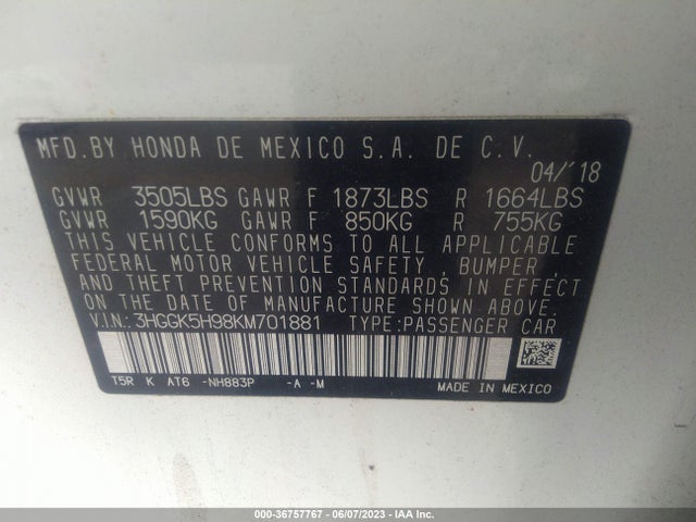 Honda Fit Ex-l 2019 3HGGK5H98KM701881 Image 10