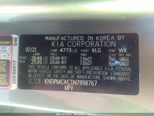 KNDPMCAC1N7998767 KIA Sportage Lx