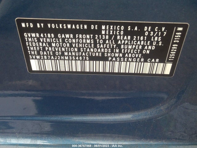 3VW2B7AJ2HM354675 Volkswagen Jetta 1.4t S