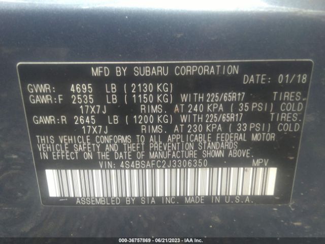 4S4BSAFC2J3306350 Subaru Outback Premium