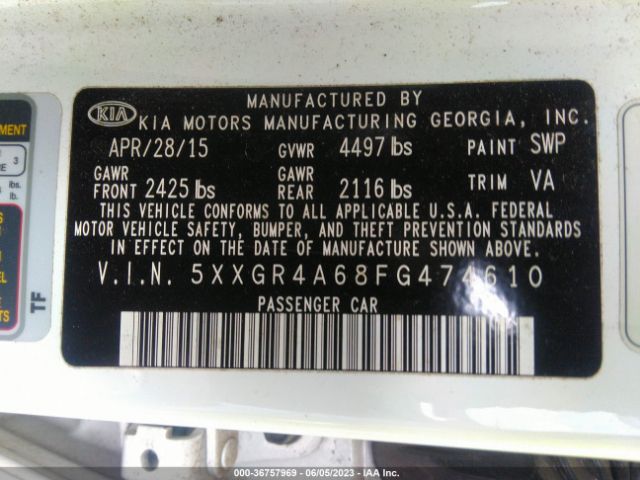 5XXGR4A68FG474610 KIA Optima Sxl Turbo