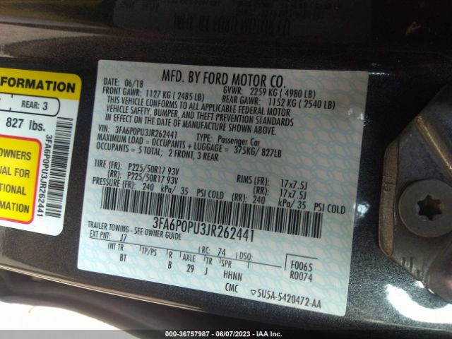 3FA6P0PU3JR262441 Ford Fusion Energi Se