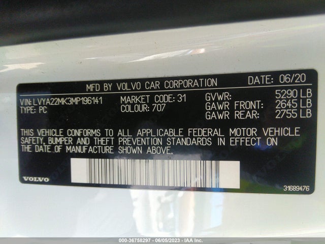 2021 Volvo S90, VIN: LVYA22MK3MP196141