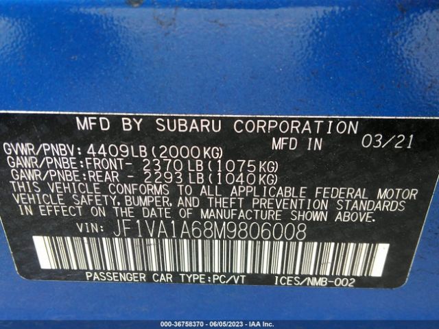 JF1VA1A68M9806008 Subaru WRX