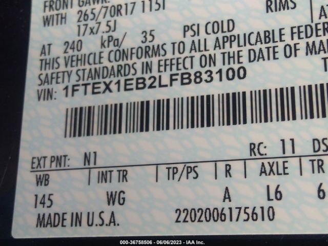 1FTEX1EB2LFB83100 Ford F-150 Xl/xlt