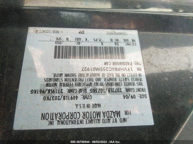 2005 MAZDA MAZDA6 SPORT I VIN: 1YVHP84C255M01927