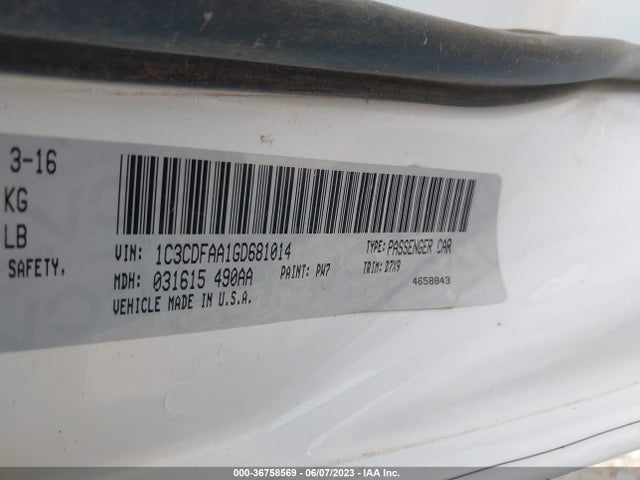 Dodge DART SE 2016 1C3CDFAA1GD681014 Image 9