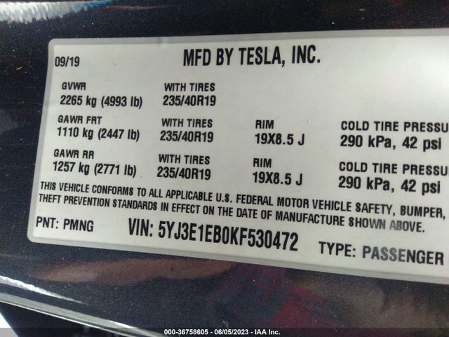Tesla Model 3 Long Range/performance 2019 5YJ3E1EB0KF530472 Image 9
