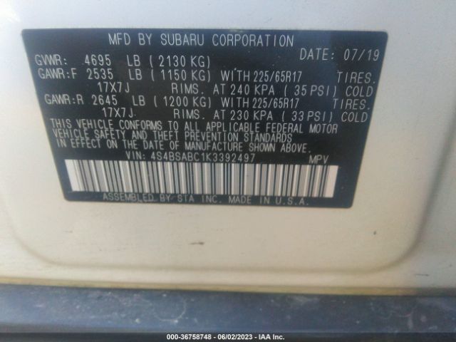 4S4BSABC1K3392497 Subaru Outback