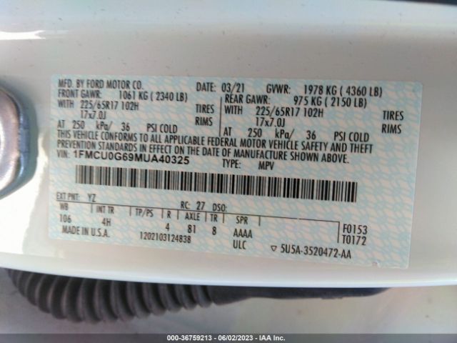1FMCU0G69MUA40325 Ford ESCAPE SE