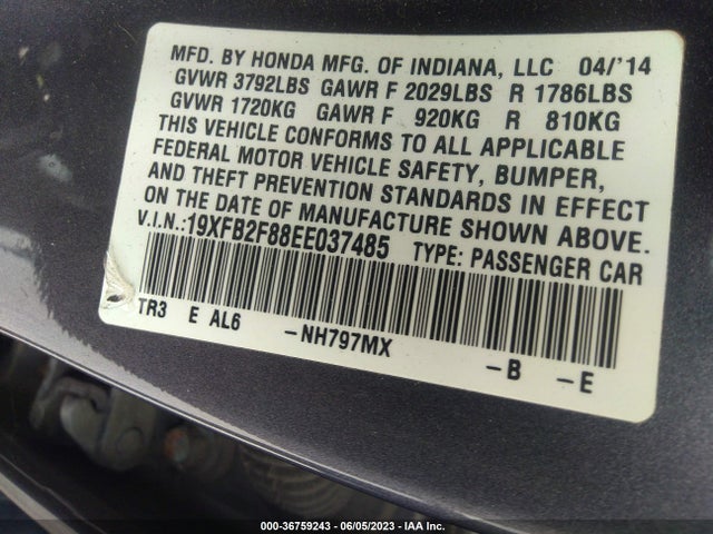 Honda Civic Sedan Ex 2014 19XFB2F88EE037485 Image 9