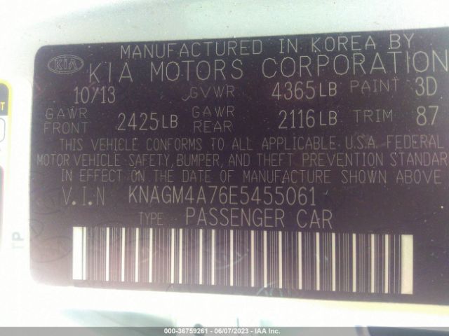 KNAGM4A76E5455061 KIA Optima Lx
