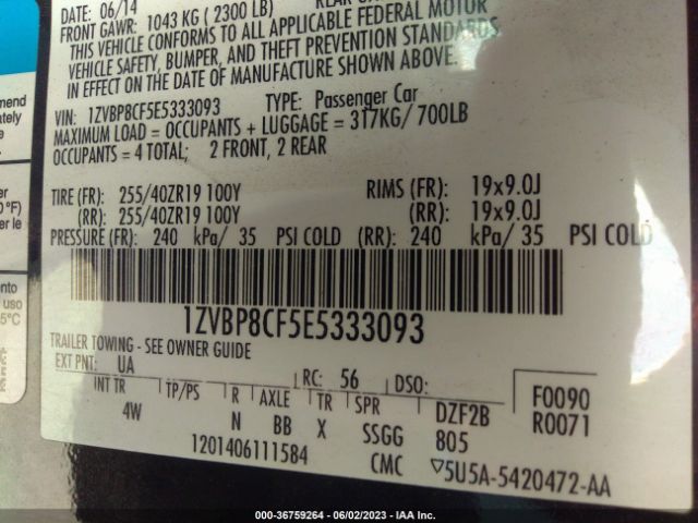 1ZVBP8CF5E5333093 Ford MUSTANG GT