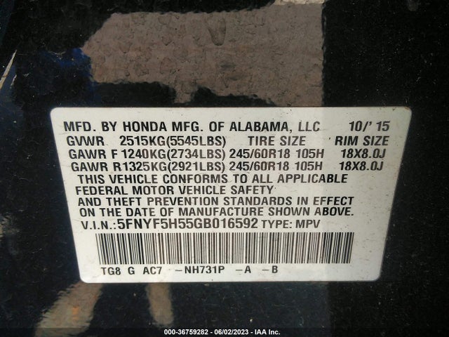 Honda Pilot Ex-l 2016 5FNYF5H55GB016592 Image 9