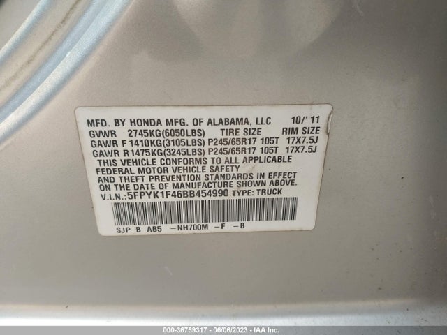 2011 HONDA RIDGELINE 5FPYK1F46BB454990 Photo 8