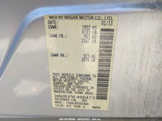 2013 NISSAN LEAF S VIN: 1N4AZ0CP7DC400473