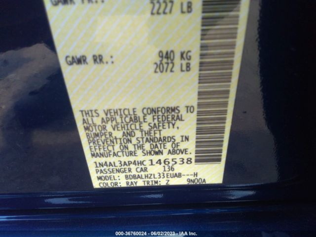 1N4AL3AP4HC146538 Nissan Altima 2.5 Sr