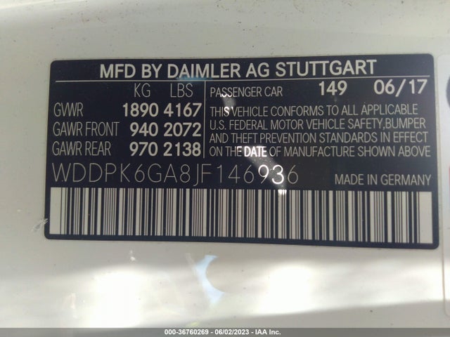2018 Mercedes-Benz SLC-Class, VIN: WDDPK6GA8JF146936