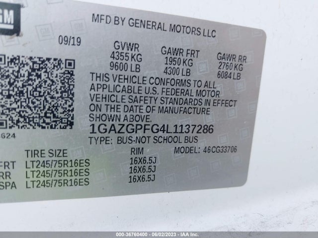 Chevrolet Express Passenger Lt 2020 1GAZGPFG4L1137286 Image 9