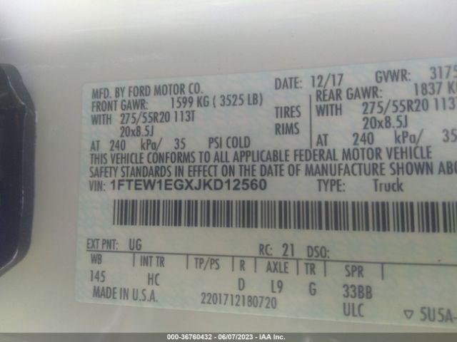 1FTEW1EGXJKD12560 Ford F-150 Xl/xlt/lariat