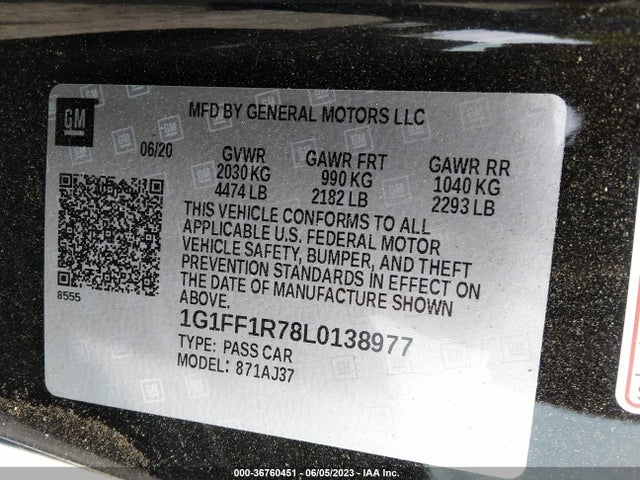 Chevrolet CAMARO LT1 2020 1G1FF1R78L0138977 Image 9