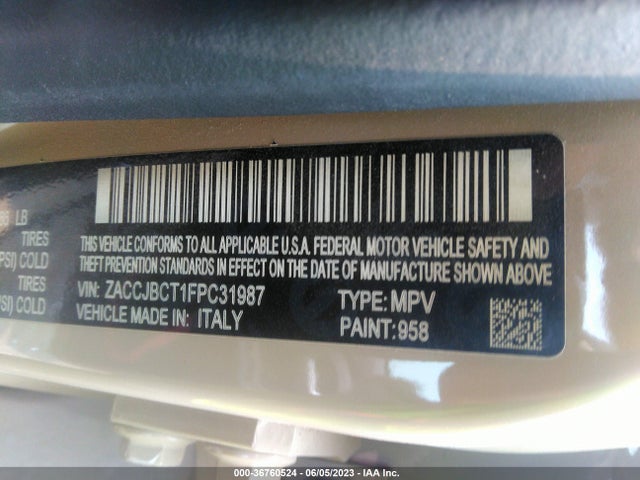 2015 JEEP RENEGADE TRAILHAWK VIN: ZACCJBCT1FPC31987