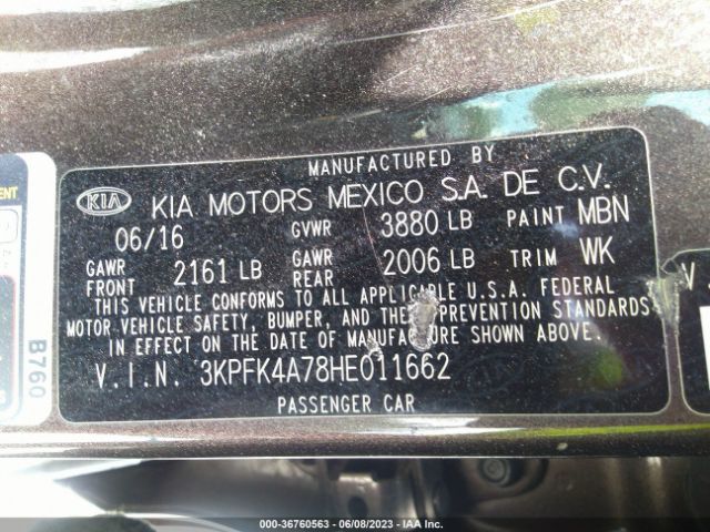 3KPFK4A78HE011662 KIA FORTE LX