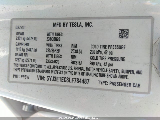 Tesla Model 3 Performance 2020 5YJ3E1EC8LF784487 Image 9