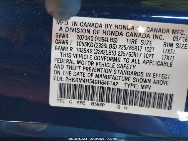 Honda CR-V EX 2016 2HKRM4H54GH646142 Image 9