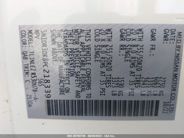 2023 Nissan Pathfinder, VIN: 5N1DR3DK8PC218339