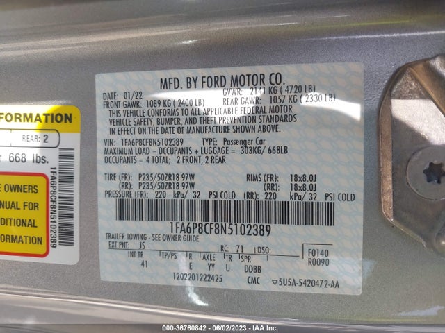 Ford MUSTANG GT 2022 1FA6P8CF8N5102389 Image 10