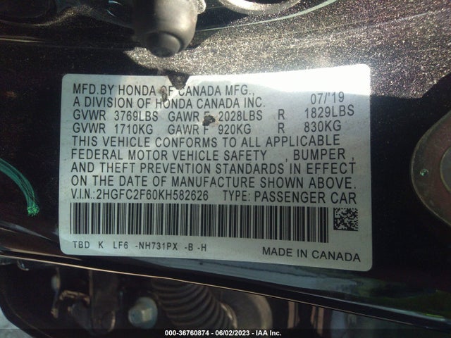Honda Civic Sedan Lx 2019 2HGFC2F60KH582626 Image 9