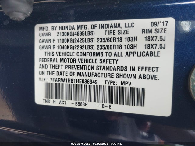 Honda Cr-v Ex-l 2017 7FARW1H81HE036349 Image 9