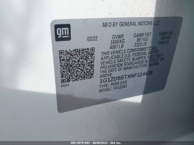 Chevrolet MALIBU LT 2022 1G1ZD5STXNF114438 Image 9