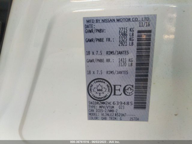 5N1DR2MM2HC639485 Nissan Pathfinder Platinum/sv/sl/s