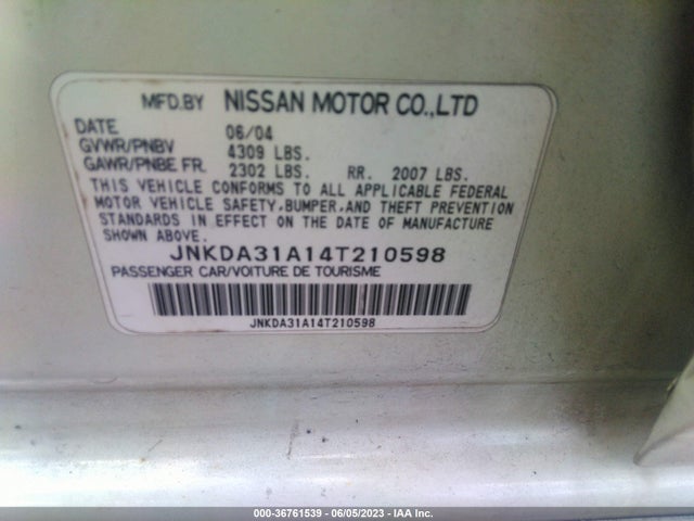 2004 INFINITI I35 VIN: JNKDA31A14T210598