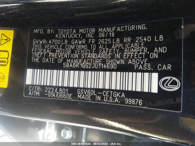 58ABK1GG2JU114690 Lexus Es Es 350