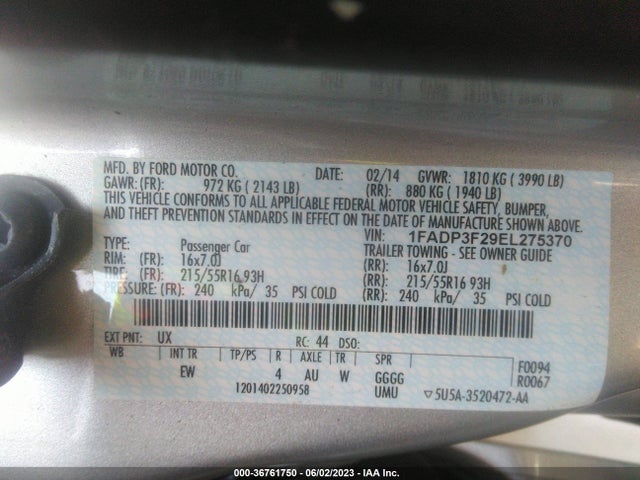 2014 FORD FOCUS SE VIN: 1FADP3F29EL275370
