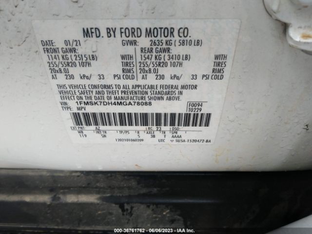 1FMSK7DH4MGA78088 Ford EXPLORER XLT