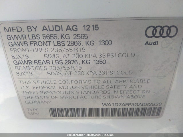 WA1D7AFP3GA092839 Audi Q5 Premium Plus
