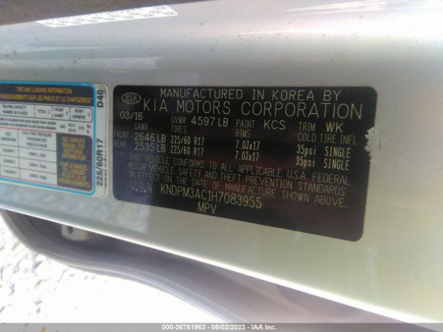KNDPM3AC1H7083955 KIA Sportage Lx