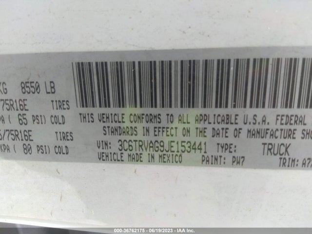 3C6TRVAG9JE153441 RAM Promaster Cargo Van