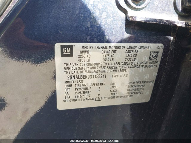 2016 CHEVROLET EQUINOX LS VIN: 2GNALBEK9G1183941